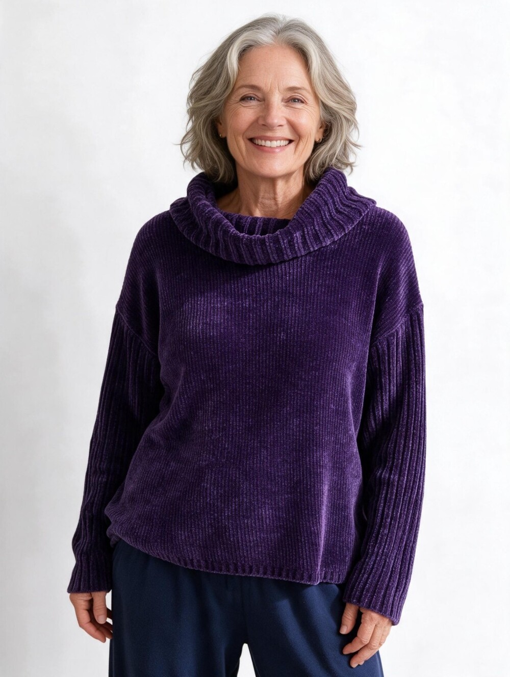 Coldwater Creek Chenille Plush Velvety Soft Cowl Neck Long Sleeve Sweater Large